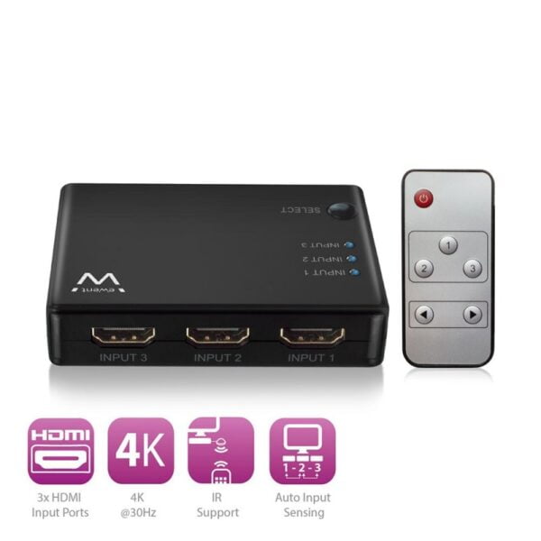 SWITCH EWENT 3 HDMI 4K@30HZ C/ COMANDO