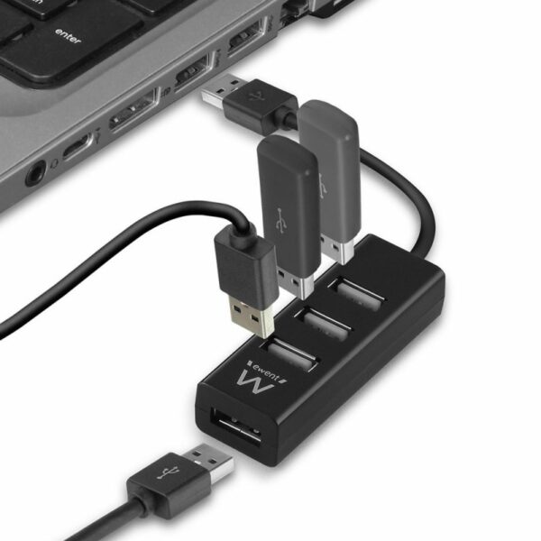 HUB MINI EWENT USB 2.0 4 PORTAS PRETO